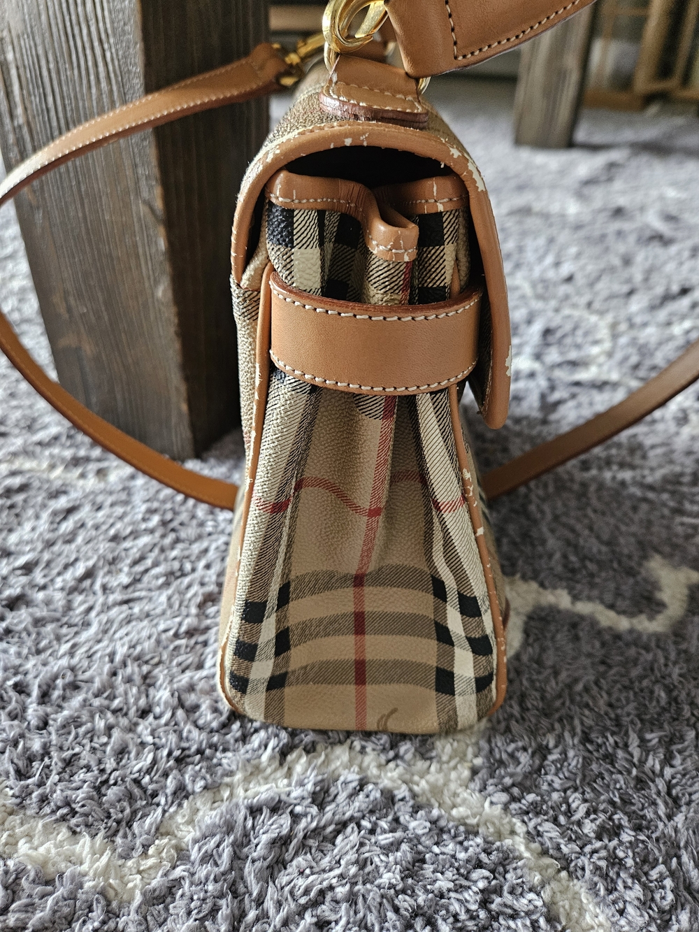 Burberry Beige Vintage Check Leather Trim Satchel - Picture 7 of 12